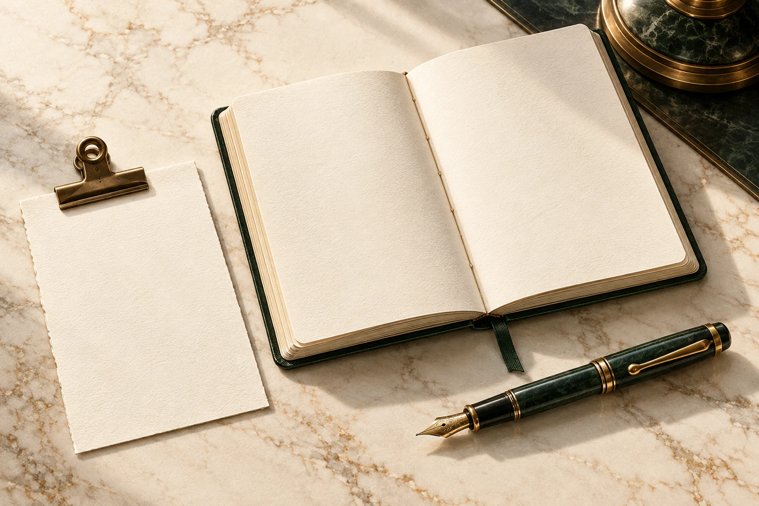 An open journal and green fountain pen, ready for a trading observation.